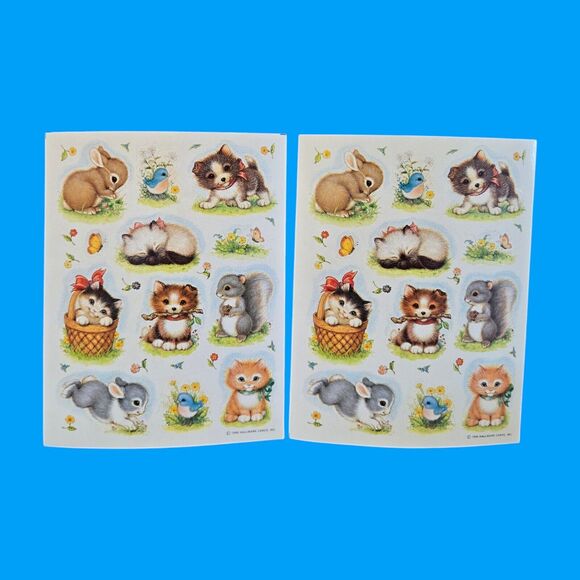 1990 Hallmark Stickers Adorable Critters Bunnies Birds Squirrel Kittens Puppies - Picture 4 of 5
